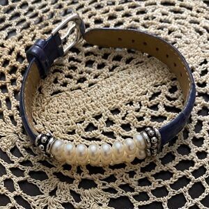 Elegant Gen Double Strand Lustrous Pearls Gen Leather Buckle Bracelet w Spacers.